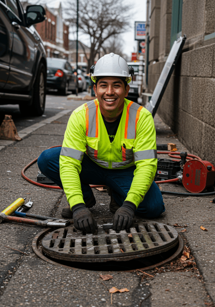 happy sewer worker